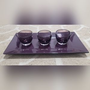 PartyLite Purple Zen Candle Holders and Underplate